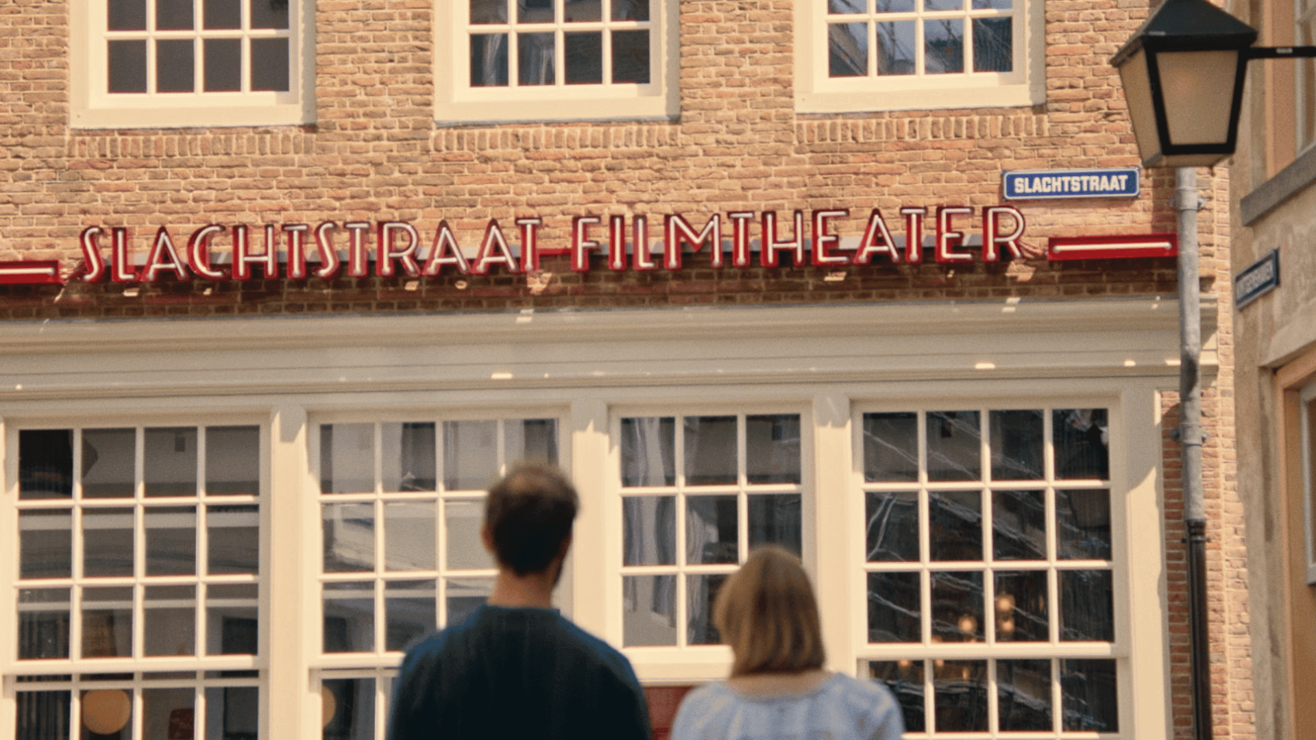 Two people watching a film at Slachstraat Filmtheater in Amsterdam.